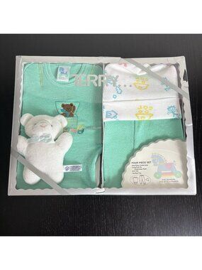 Vintage 90s TERRY Baby Gift Set NB Size Teddy Bear with White Terrycloth Plush